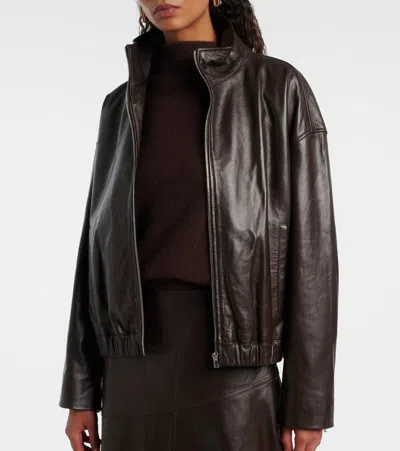 Yves Salomon Leather Jacket In Brown