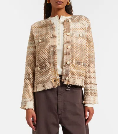 Veronica Beard Womens Desert Khaki Multi Sariyah Fringed-trims Cotton-blend Jacket In Neutral