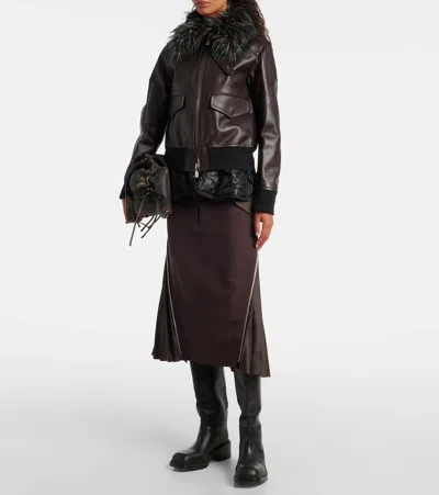 Sacai Convertible Plush-trimmed Padded Leather Jacket In Brown