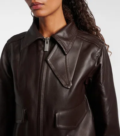 Sacai Convertible Plush-trimmed Padded Leather Jacket In Brown