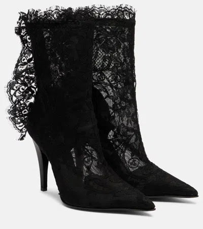 Alexander Mcqueen Lace Overlay Pointed Toe Stiletto Boots In Multi