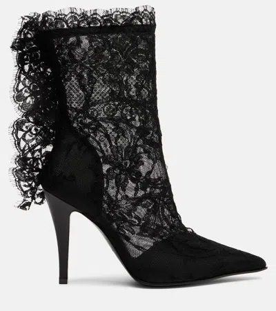 Alexander Mcqueen Lace Overlay Pointed Toe Stiletto Boots In Multi