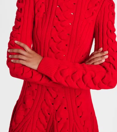 Alexander Mcqueen Ribbed And Cable-knit Wool And Cashmere-blend Mini Dress In Red