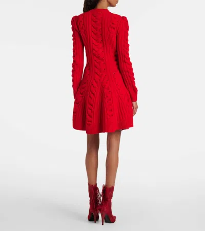 Alexander Mcqueen Ribbed And Cable-knit Wool And Cashmere-blend Mini Dress In Red