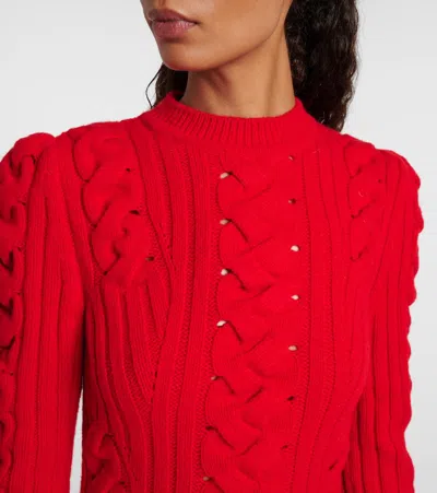 Alexander Mcqueen Ribbed And Cable-knit Wool And Cashmere-blend Mini Dress In Red