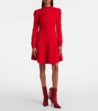 Alexander Mcqueen Ribbed And Cable-knit Wool And Cashmere-blend Mini Dress In Red