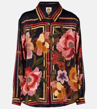 Farm Rio Chenille Flowers Long-sleeve Buttondown Blouse In Brown