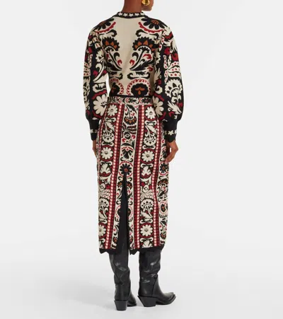 Farm Rio Embroidered Midi Skirt With Scalloped Hem In Multi