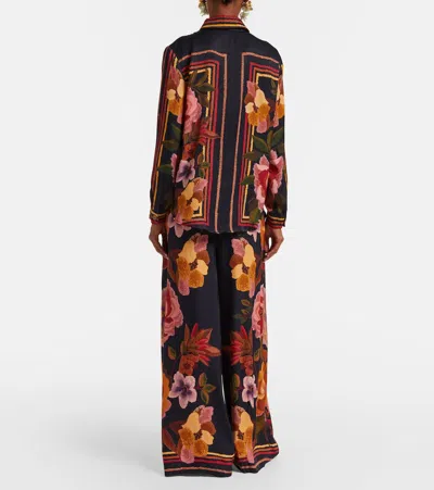 Farm Rio Chenille Flowers Long-sleeve Buttondown Blouse In Brown