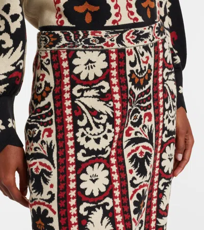 Farm Rio Embroidered Midi Skirt With Scalloped Hem In Multi