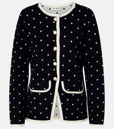Rixo London Womens Peonies Ditsy Coral Mirja Polka-dot Stretch-wool Cardigan In Black
