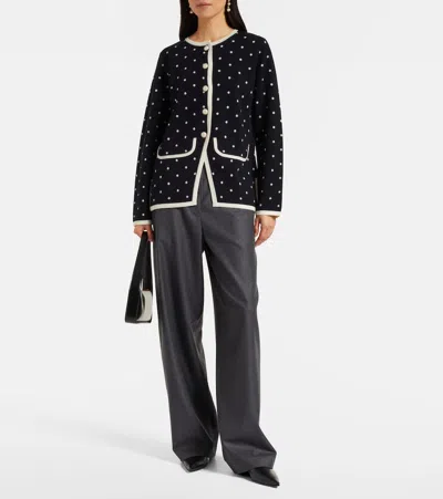 Rixo London Womens Peonies Ditsy Coral Mirja Polka-dot Stretch-wool Cardigan In Black