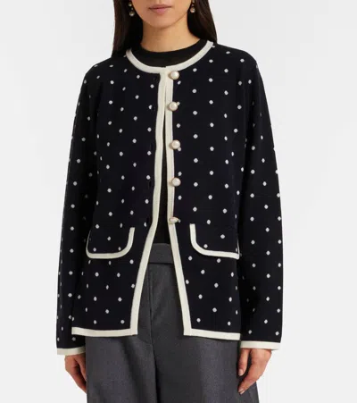 Rixo London Womens Peonies Ditsy Coral Mirja Polka-dot Stretch-wool Cardigan In Black