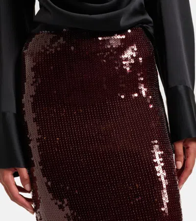 Rotate Birger Christensen Burgundy Midi Skirt With Sequined Finish In Brown