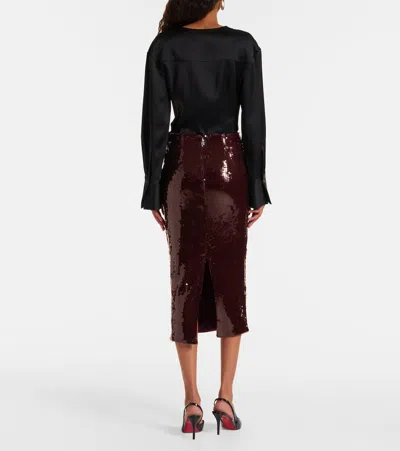 Rotate Birger Christensen Burgundy Midi Skirt With Sequined Finish In Brown
