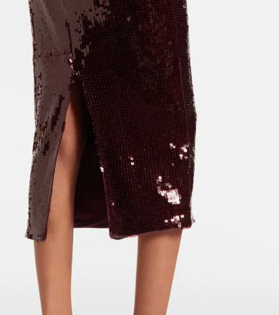 Rotate Birger Christensen Burgundy Midi Skirt With Sequined Finish In Brown