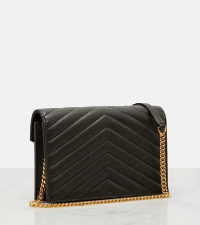 Saint Laurent Cassandre Envelope Chain Wallet In Grain De Poudre Leather Bags In Gray