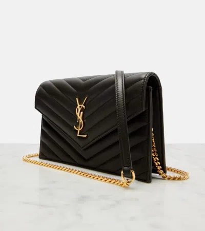 Saint Laurent Cassandre Envelope Chain Wallet In Grain De Poudre Leather Bags In Gray