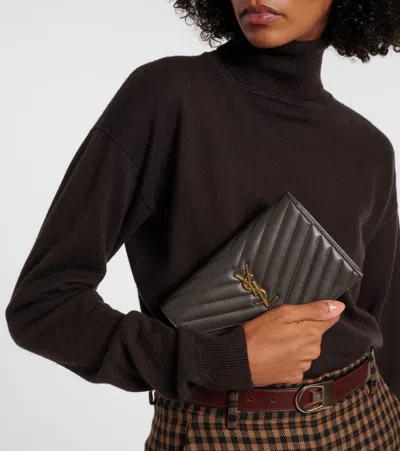 Saint Laurent Cassandre Envelope Chain Wallet In Grain De Poudre Leather Bags In Gray