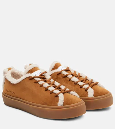 Inuikii Shearling-trimmed Suede Low-top Sneakers In Brown