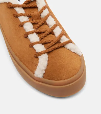 Inuikii Shearling-trimmed Suede Low-top Sneakers In Brown
