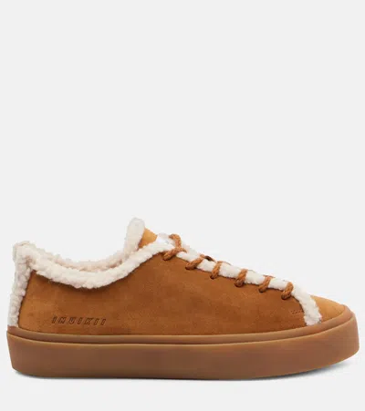 Inuikii Shearling-trimmed Suede Low-top Sneakers In Brown