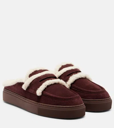 Inuikii Shearling-trimmed Suede Mules In Brown