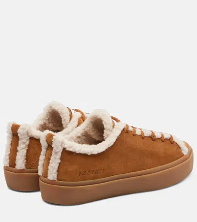 Inuikii Shearling-trimmed Suede Low-top Sneakers In Brown