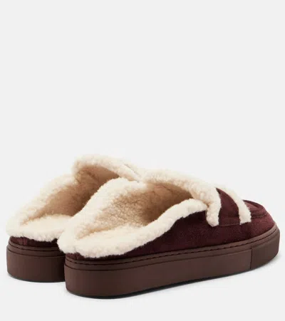 Inuikii Shearling-trimmed Suede Mules In Brown