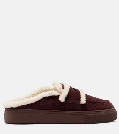 Inuikii Shearling-trimmed Suede Mules In Brown