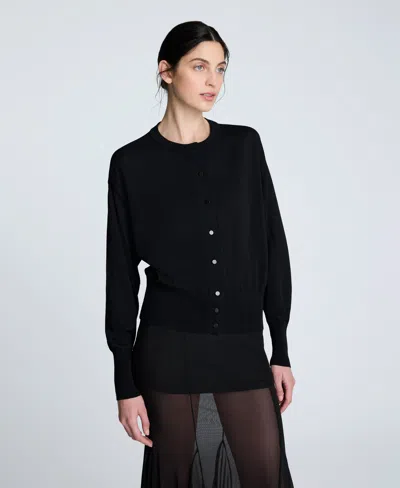 Kenneth Cole Long Sleeve Button Front Cardigan In Black