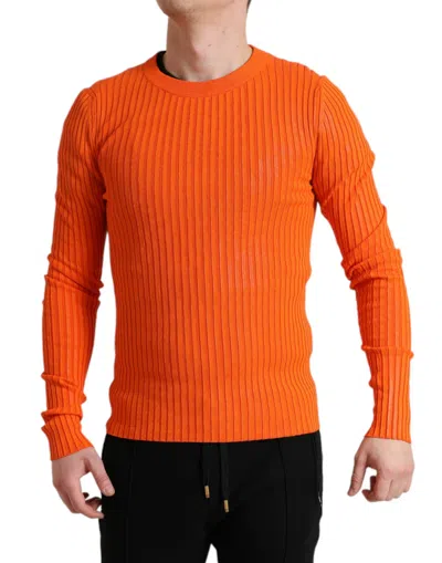 Dolce & Gabbana Orange Knitted Crewneck Men Pullover Sweater In Orange
