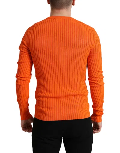 Dolce & Gabbana Orange Knitted Crewneck Men Pullover Sweater In Orange