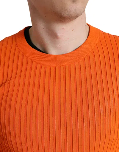 Dolce & Gabbana Orange Knitted Crewneck Men Pullover Sweater In Orange