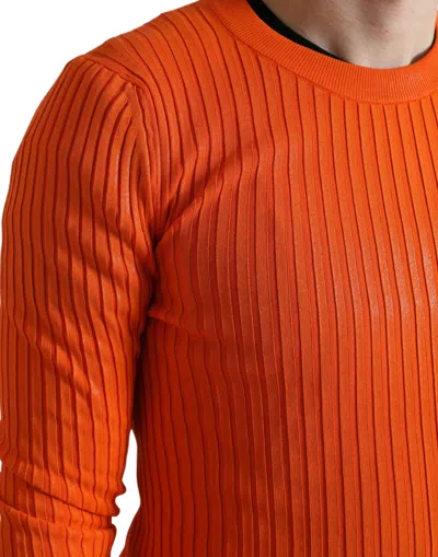 Dolce & Gabbana Orange Knitted Crewneck Men Pullover Sweater In Orange