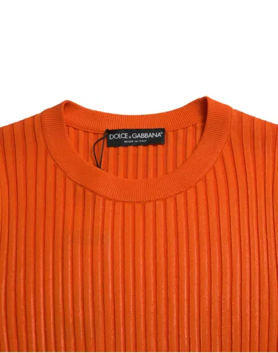 Dolce & Gabbana Orange Knitted Crewneck Men Pullover Sweater In Orange