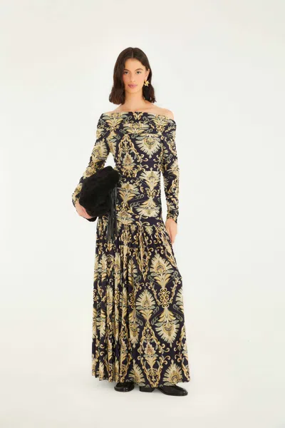 Farm Rio Wonderful Arabesque Off-the-shoulder Printed Stretch-jersey Maxi Dress In Multi