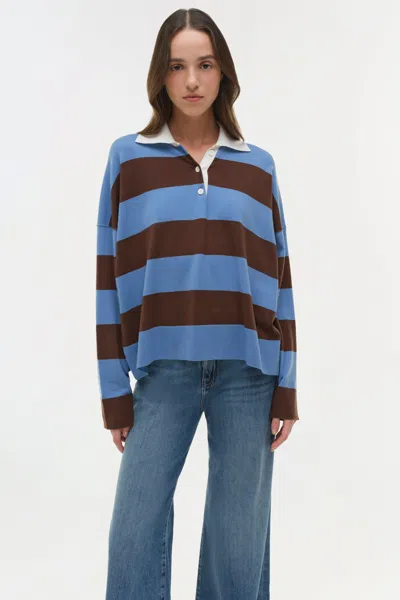 Simkhai Carson Rugby Polo Horizon Stripe In Blue