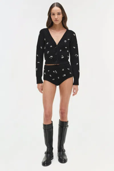 Simkhai Women's V-neck Novah Embellished Knit Cardigan In Black In Black