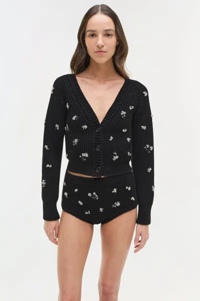Simkhai Women's V-neck Novah Embellished Knit Cardigan In Black In Black