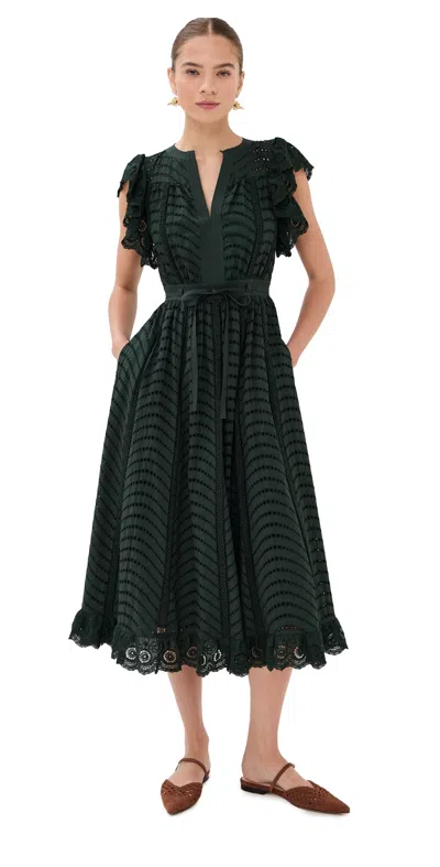 Ulla Johnson Olga Flutter Sleeve Midi Dress In Cypress In Green
