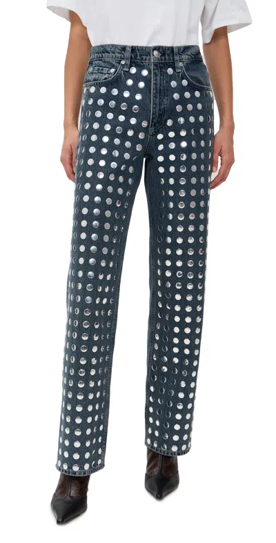 Rag & Bone Shea High Rise Relaxed Straight Jeans In Kingston Stud In Blue
