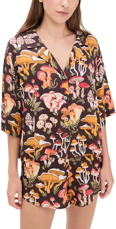 Printfresh Satin Sweet Dreams Set Mushroom Medley/truffle In Black