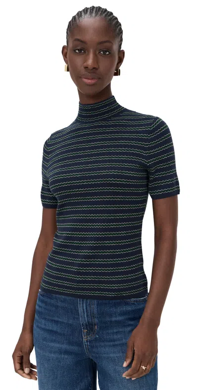 Theory Leenda Stripe Merino Wool Mock Neck Sweater In Blue