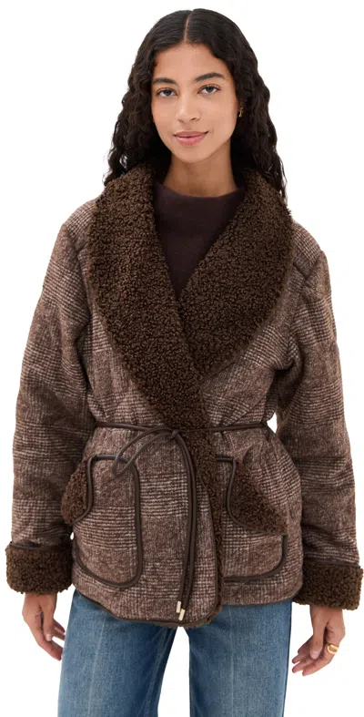 Simkhai Rorie Plaid Sherpa-lined Jacket In Brown
