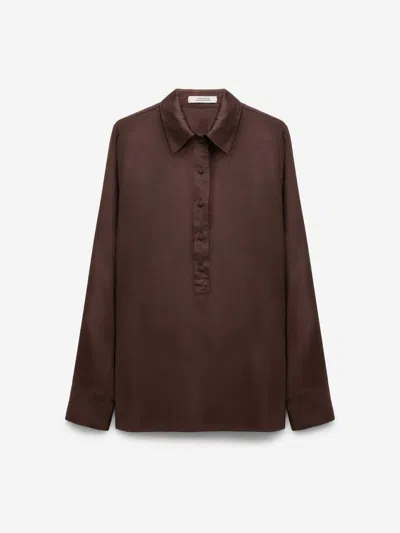 Dorothee Schumacher Popover Blouse In Silk Satin In Brown