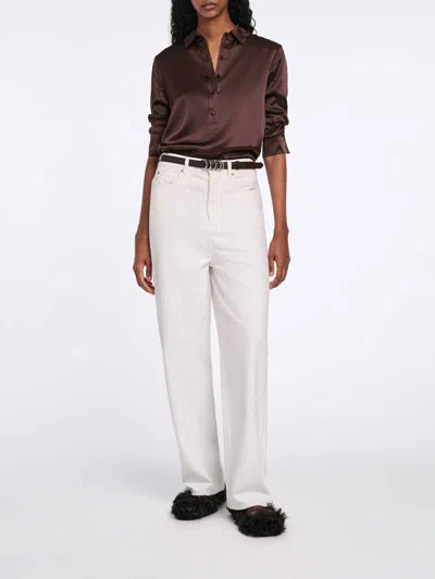 Dorothee Schumacher Popover Blouse In Silk Satin In Brown