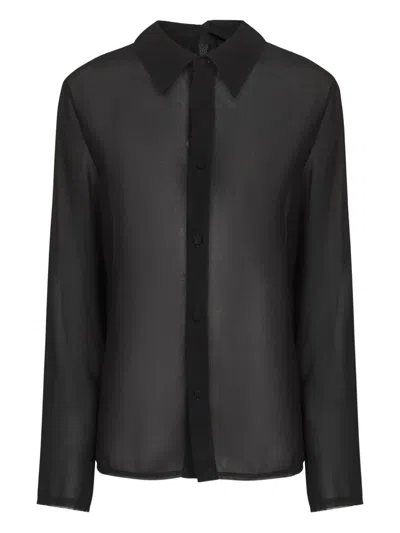 Mm6 Maison Margiela Asymmetrical Collar Shirt Woman Black In Black
