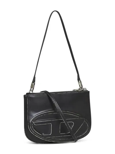 Diesel 1dr Twin Embossed-logo Shoulder Bag In Black