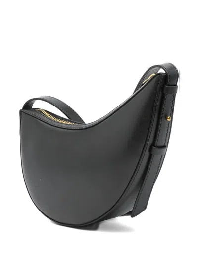 Soeur Contemporary Crescent-shaped Black Leather Shoulder Bag In Black